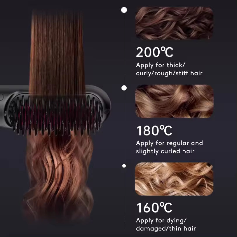 2-in-1 Wireless Hair Straightener & Curler Brush – USB Rechargeable Fast-Heating Styling Tool