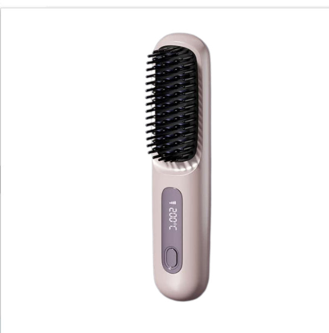 2-in-1 Wireless Hair Straightener & Curler Brush – USB Rechargeable Fast-Heating Styling Tool