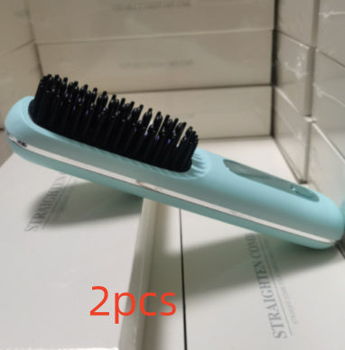 2-in-1 Wireless Hair Straightener & Curler Brush – USB Rechargeable Fast-Heating Styling Tool