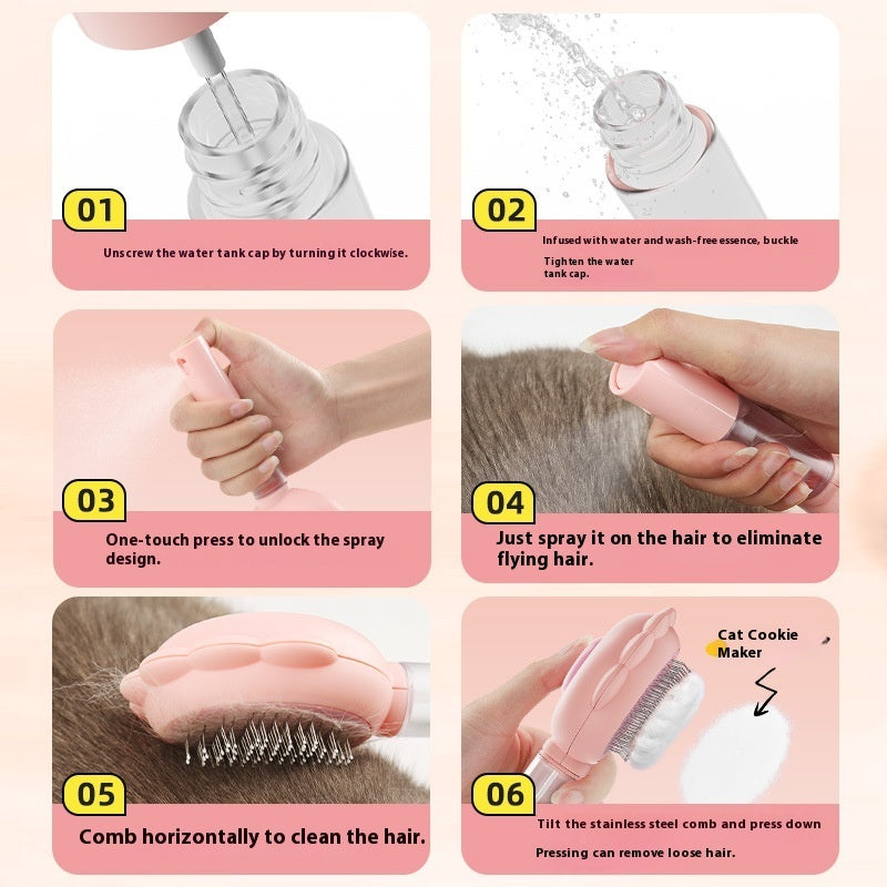 PetGlow™ Grooming Brush – Clean, Comb & Spray in One