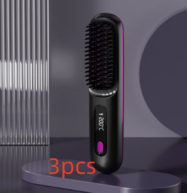 2-in-1 Wireless Hair Straightener & Curler Brush – USB Rechargeable Fast-Heating Styling Tool