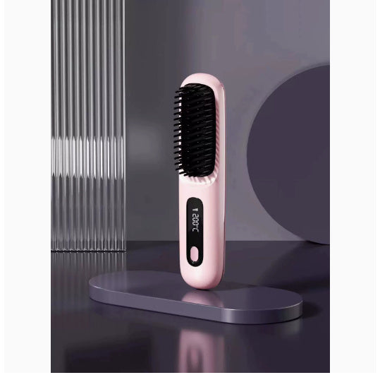 2-in-1 Wireless Hair Straightener & Curler Brush – USB Rechargeable Fast-Heating Styling Tool