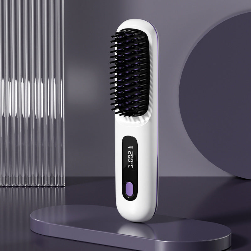 2-in-1 Wireless Hair Straightener & Curler Brush – USB Rechargeable Fast-Heating Styling Tool