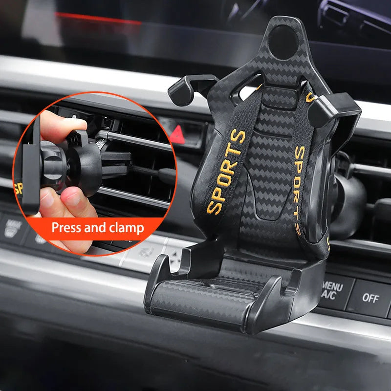 “360° Rotatable Racing Seat Car Phone Holder — Air Vent Clip Mobile Mount