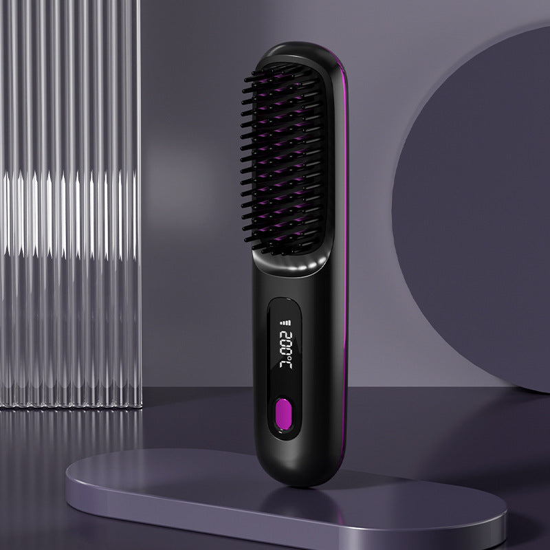 2-in-1 Wireless Hair Straightener & Curler Brush – USB Rechargeable Fast-Heating Styling Tool