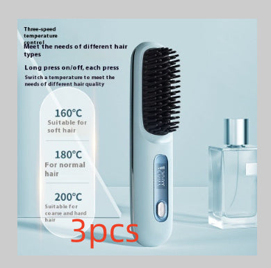 2-in-1 Wireless Hair Straightener & Curler Brush – USB Rechargeable Fast-Heating Styling Tool