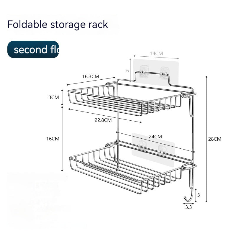 FlexiRack™ – Stainless Steel Folding Punch-Free Bathroom Organizer