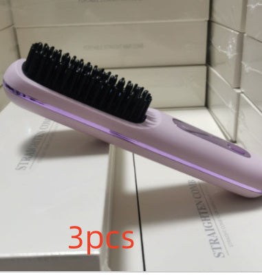 2-in-1 Wireless Hair Straightener & Curler Brush – USB Rechargeable Fast-Heating Styling Tool