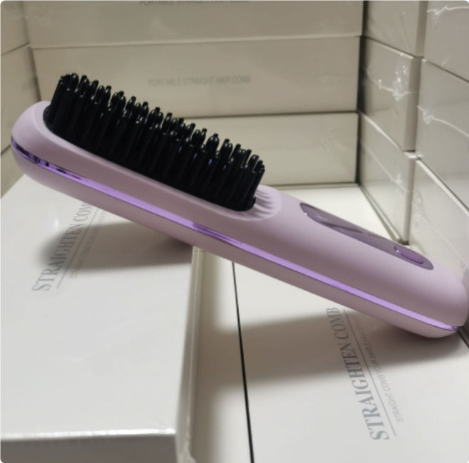 2-in-1 Wireless Hair Straightener & Curler Brush – USB Rechargeable Fast-Heating Styling Tool