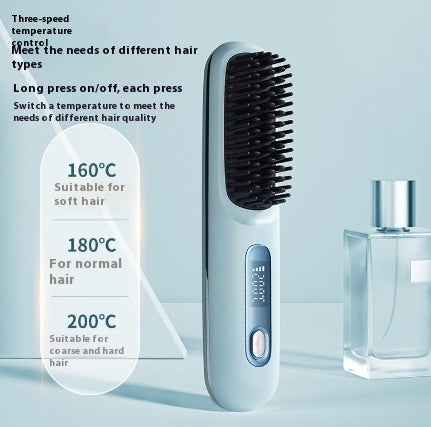 2-in-1 Wireless Hair Straightener & Curler Brush – USB Rechargeable Fast-Heating Styling Tool