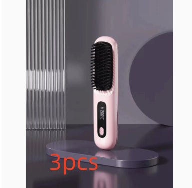 2-in-1 Wireless Hair Straightener & Curler Brush – USB Rechargeable Fast-Heating Styling Tool