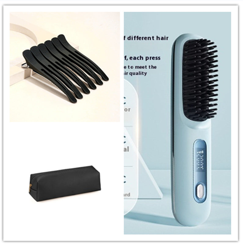 2-in-1 Wireless Hair Straightener & Curler Brush – USB Rechargeable Fast-Heating Styling Tool