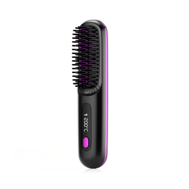 2-in-1 Wireless Hair Straightener & Curler Brush – USB Rechargeable Fast-Heating Styling Tool