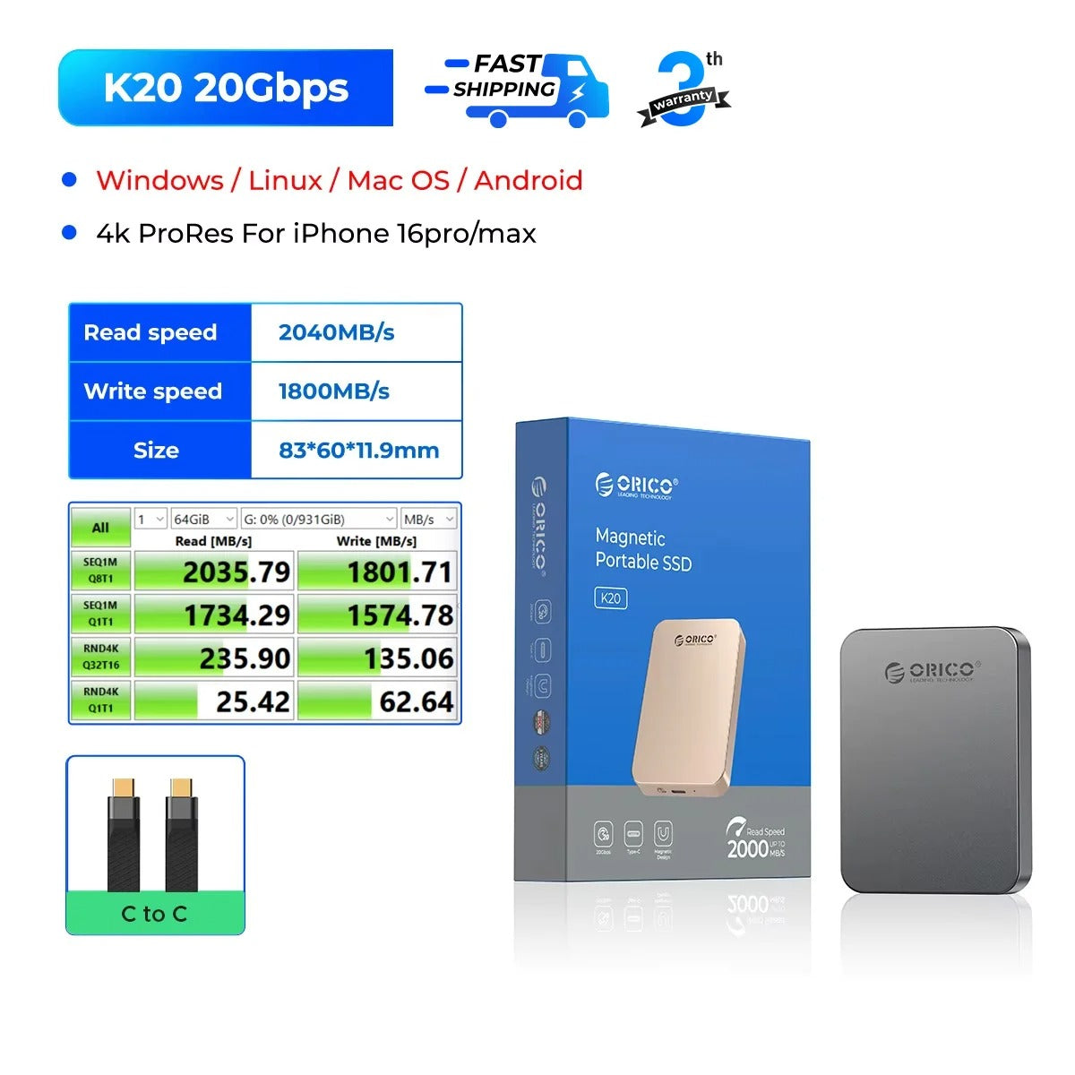 ORICO High-Speed Magnetic SSD – iPhone ProRes & 4K HDR Recording