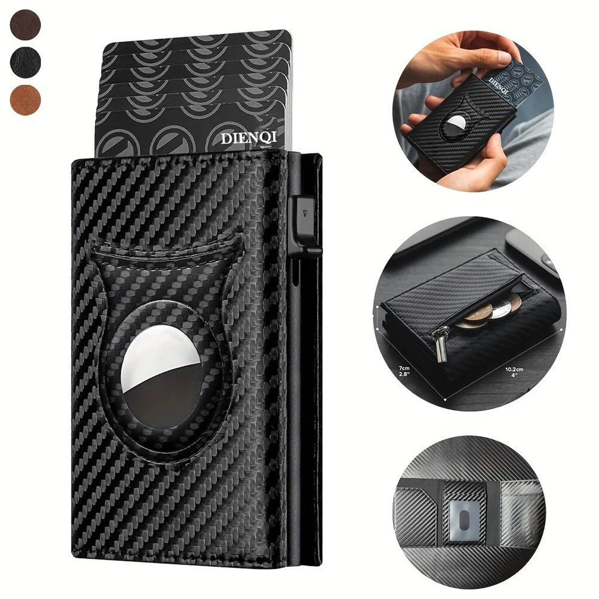Carbon Fiber Slim Wallet with Coin Pocket & AirTag