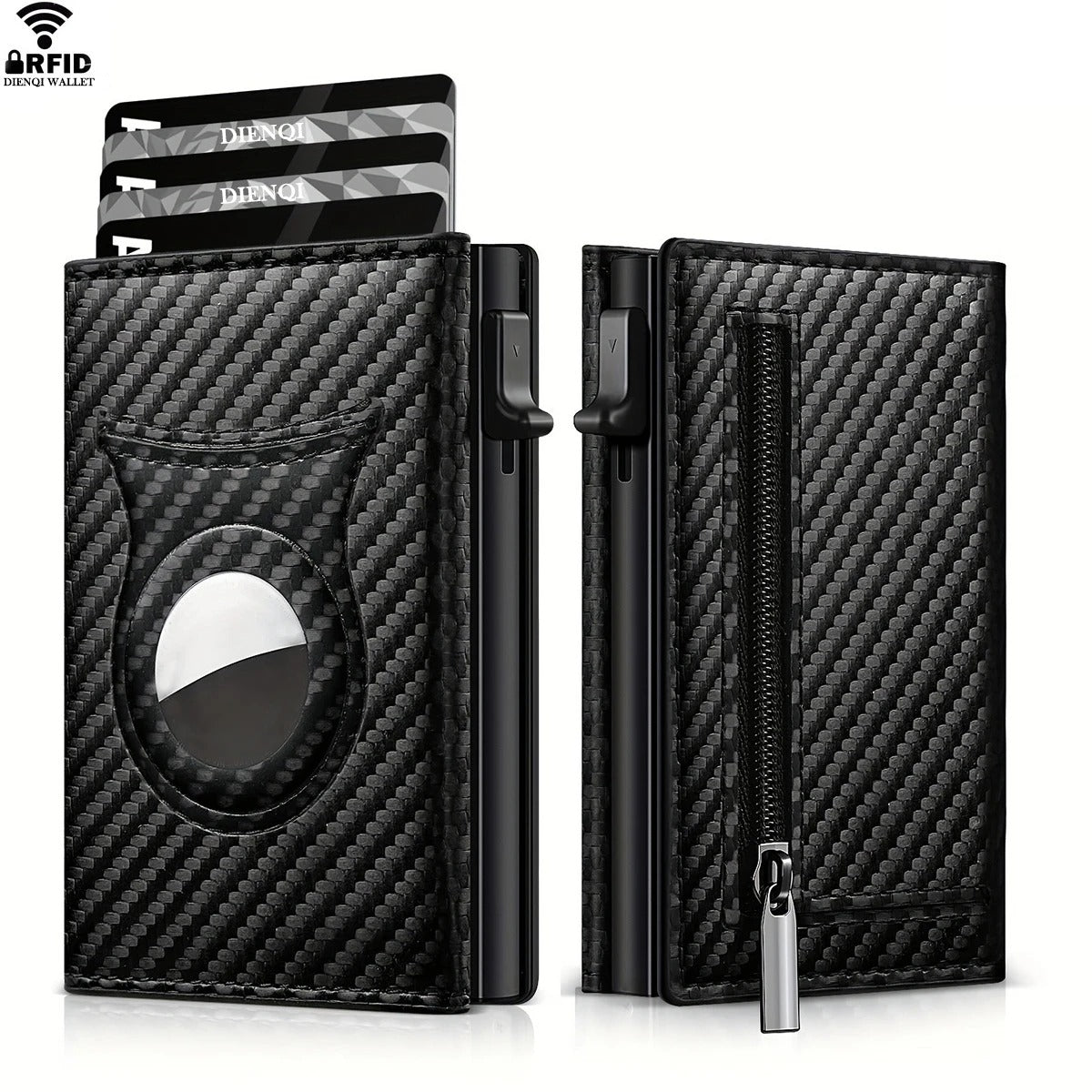 Carbon Fiber Slim Wallet with Coin Pocket & AirTag