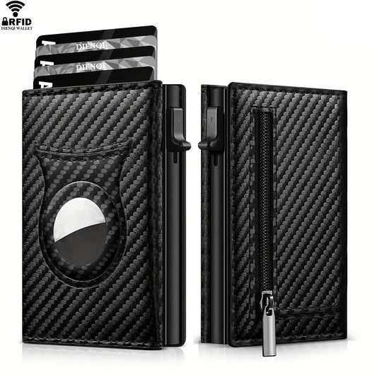 Carbon Fiber Slim Wallet with Coin Pocket & AirTag