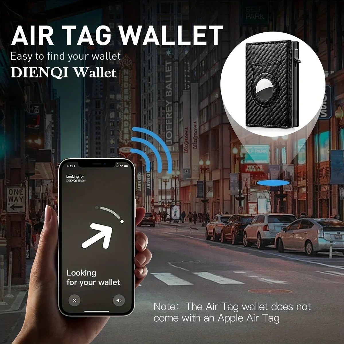 Carbon Fiber Slim Wallet with Coin Pocket & AirTag