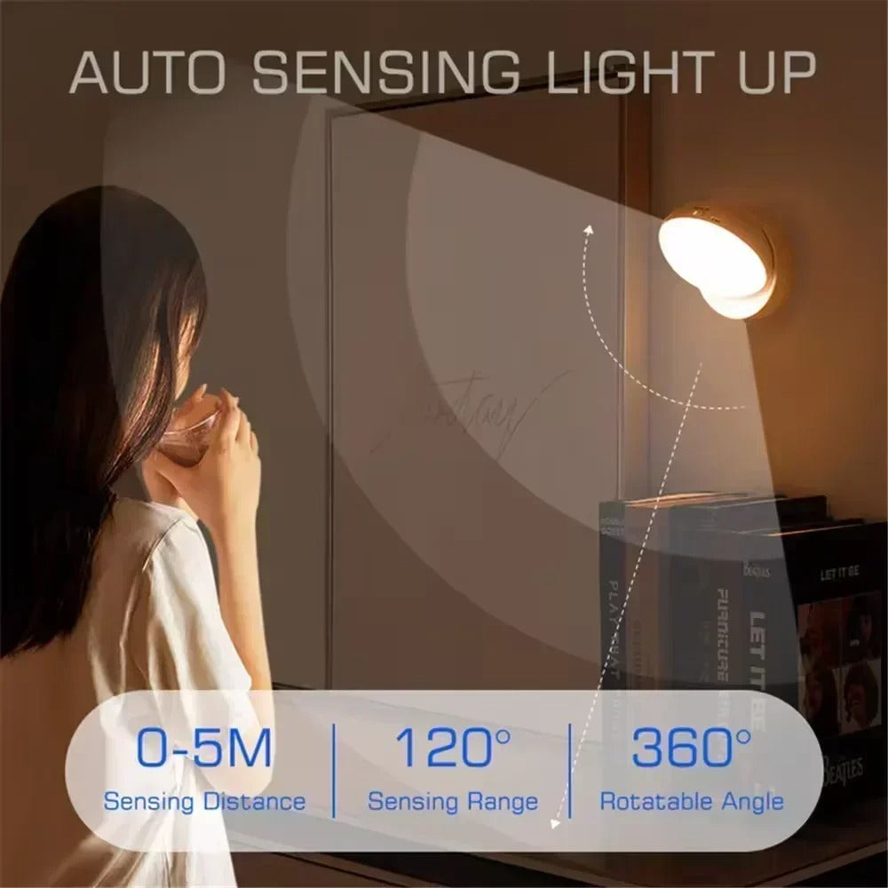 LED Night Lamp – Wireless, Magnetic & Motion Activated - 360° Rotating Motion Sensor
