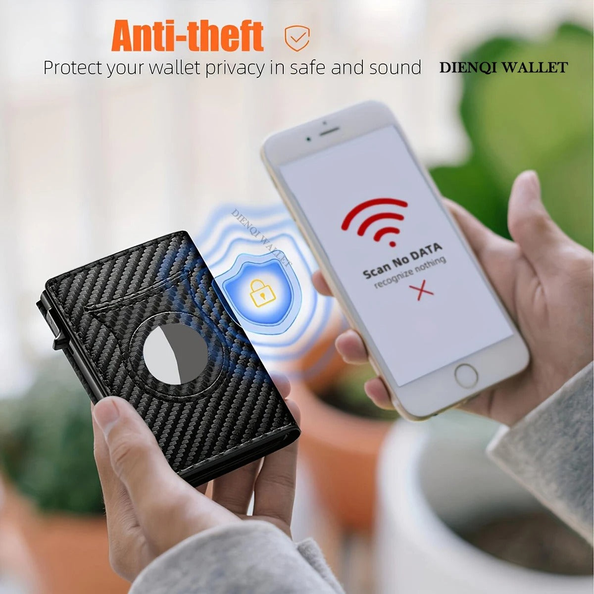 Carbon Fiber Slim Wallet with Coin Pocket & AirTag