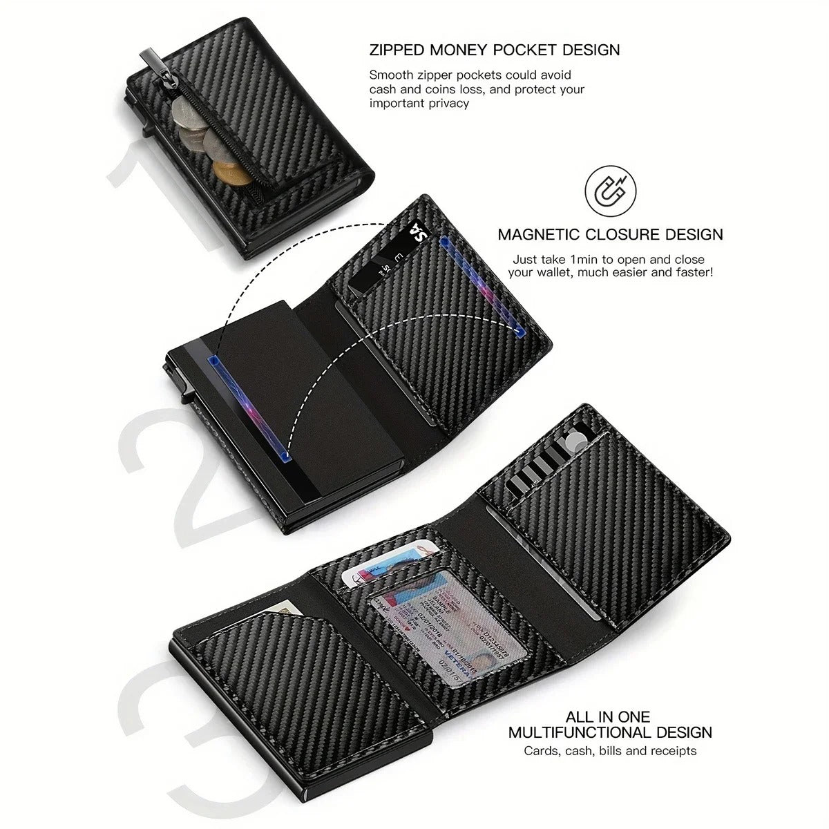 Carbon Fiber Slim Wallet with Coin Pocket & AirTag