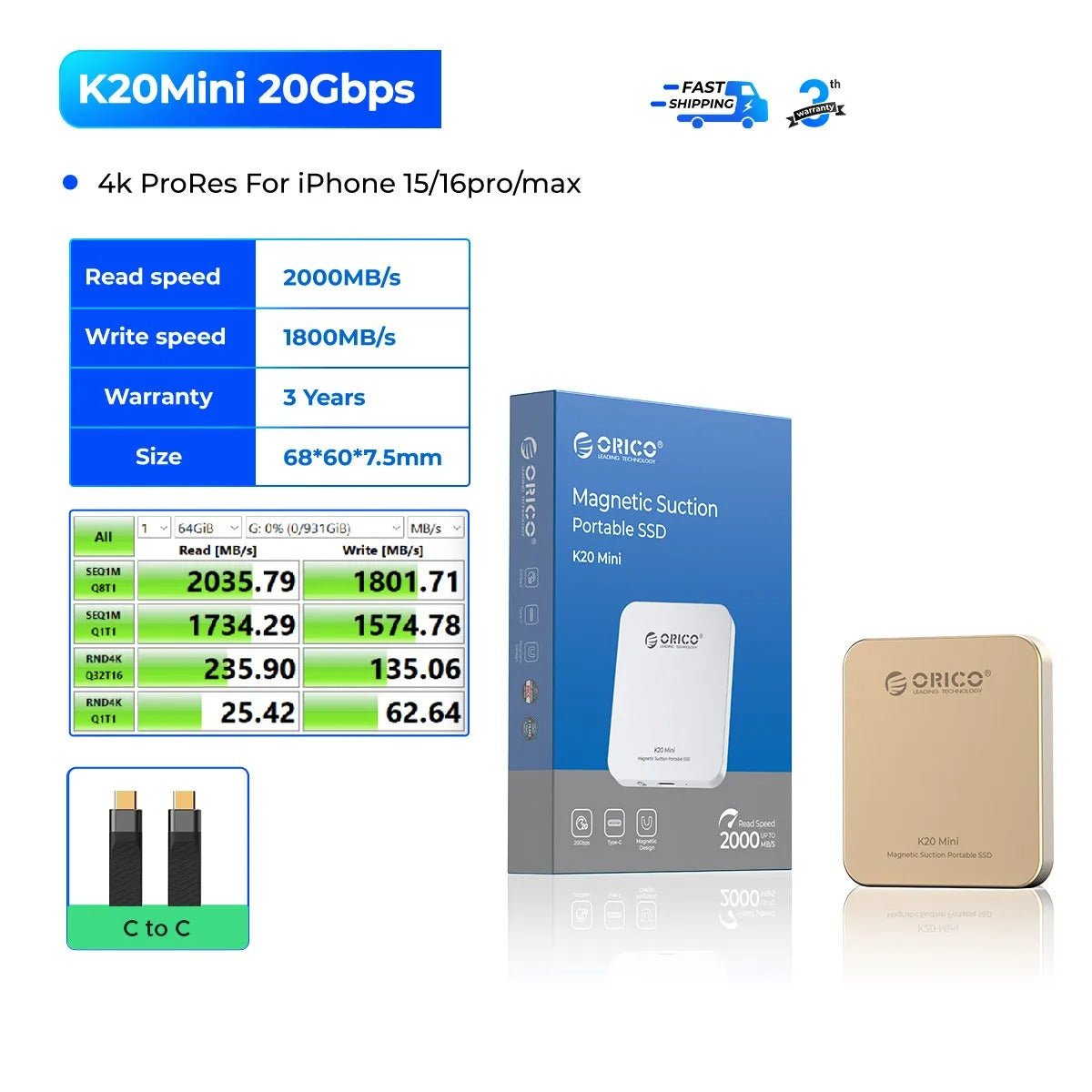 ORICO High-Speed Magnetic SSD – External Storage for iPhone Pro/Max