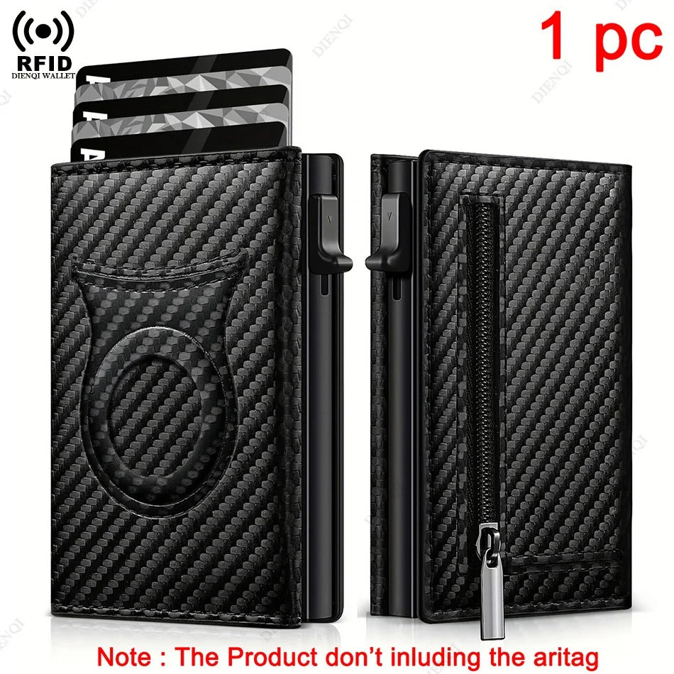 Carbon Fiber Slim Wallet with Coin Pocket & AirTag